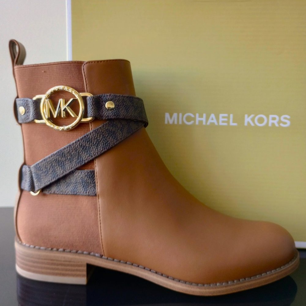 MICHAEL Michael Kors Pory Flat Faux Leather Bootie in Beautiful Luggage Color